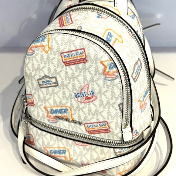 Michael Kors Rhea Extra-Small Printed Signature Logo Backpack Optic White - Picture 8 of 10